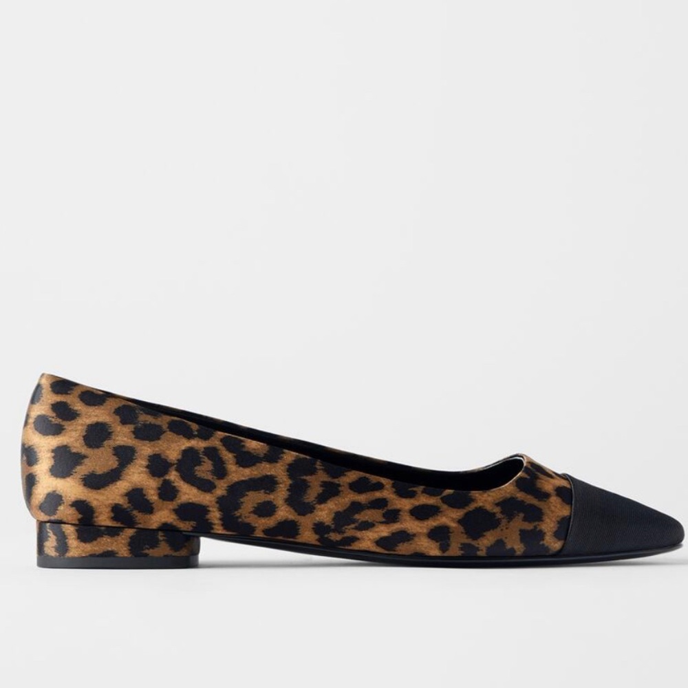 ZARA CAP TOE ANIMAL PRINT BALLET FLATS